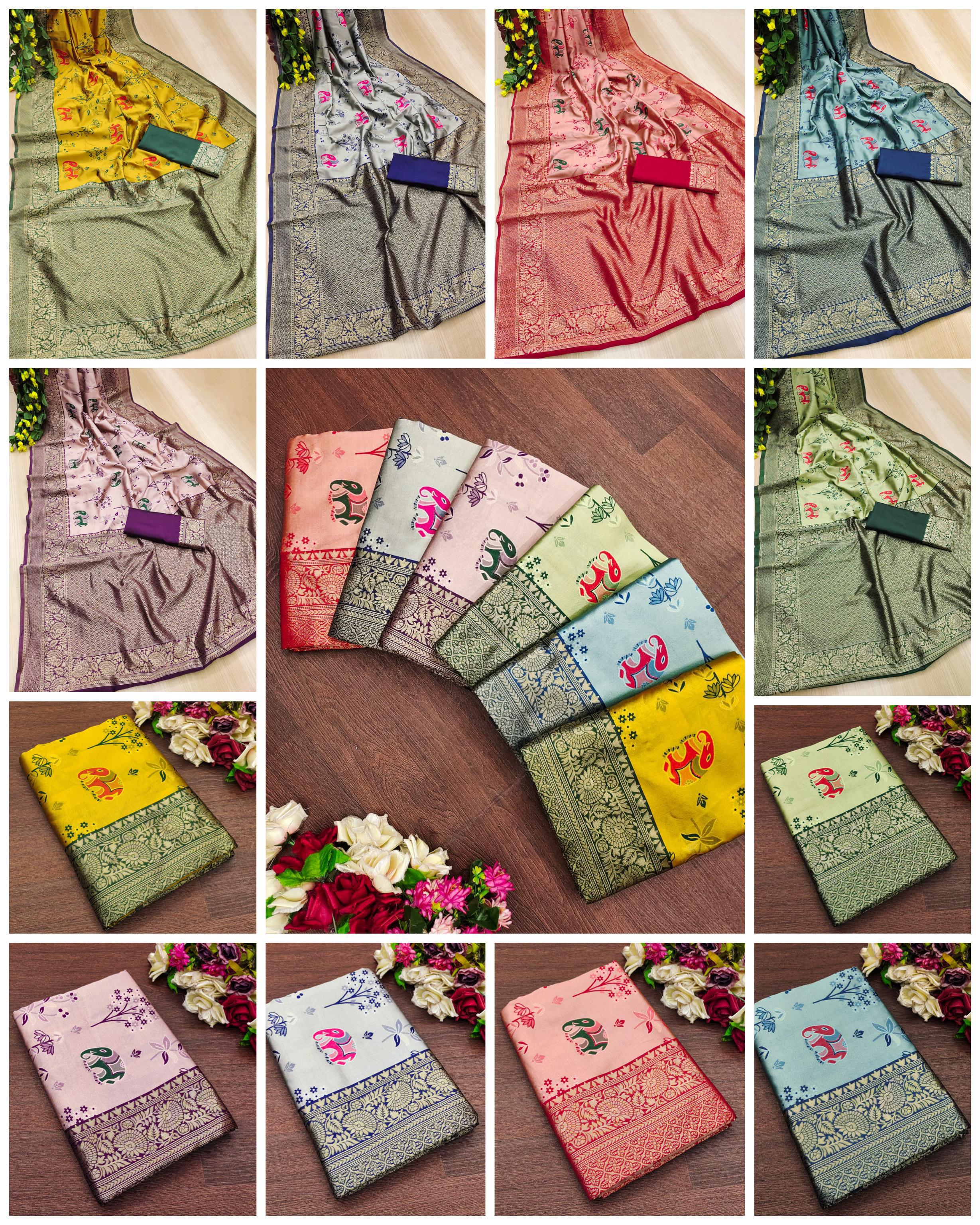 KP CREATION Elephant Print Silk Saree Collection