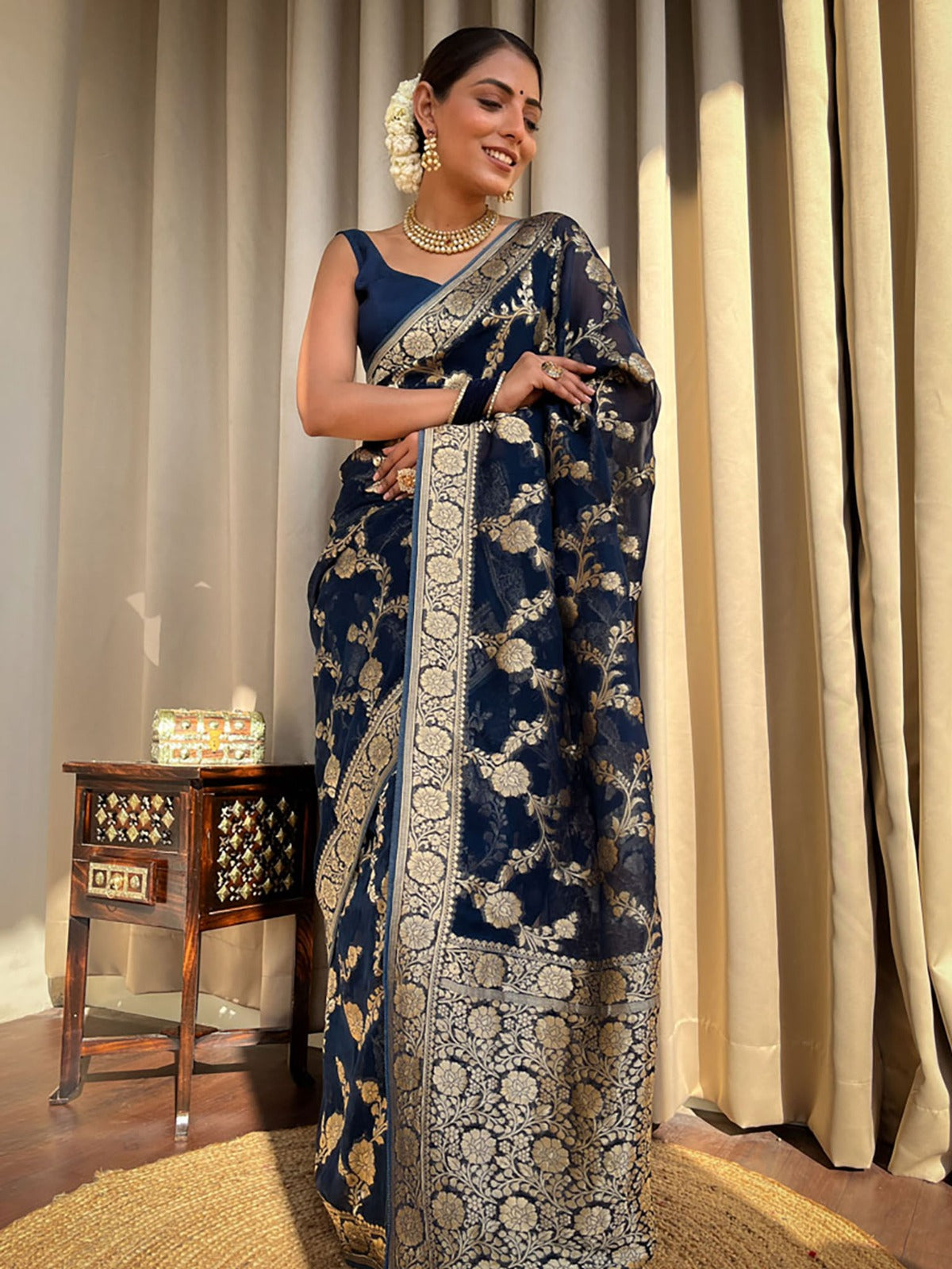KASTURI TRENDZ Elegant Floral Embroidered Silk Saree Collection