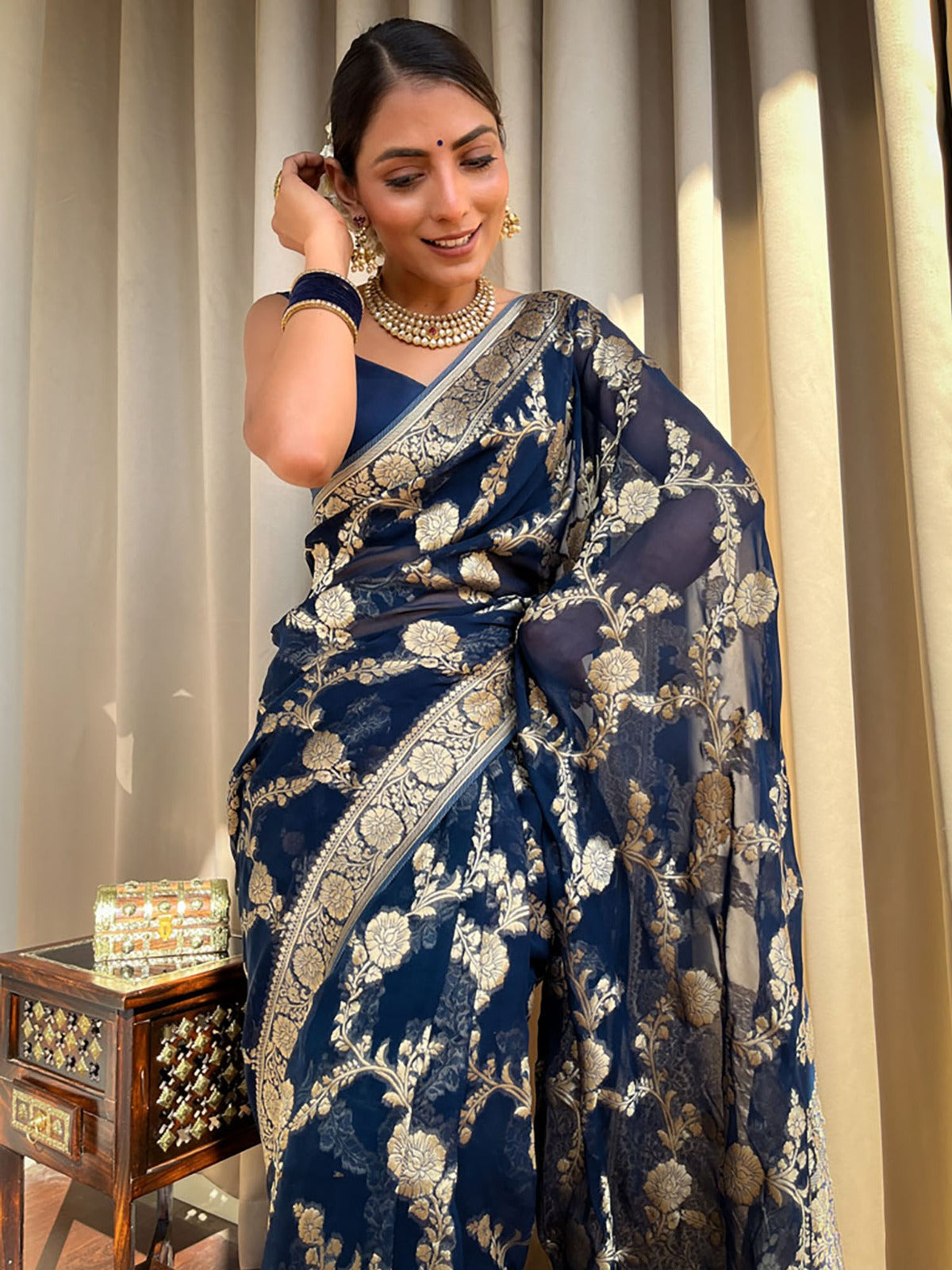 KASTURI TRENDZ Elegant Floral Embroidered Silk Saree Collection