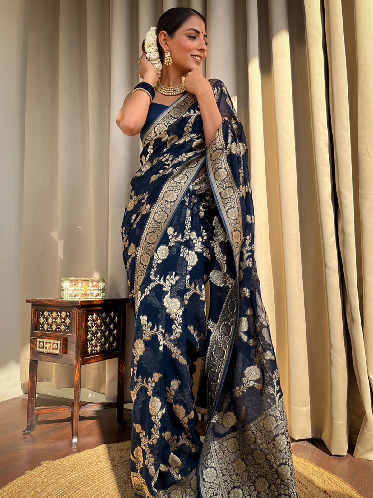 KASTURI TRENDZ Elegant Floral Embroidered Silk Saree Collection