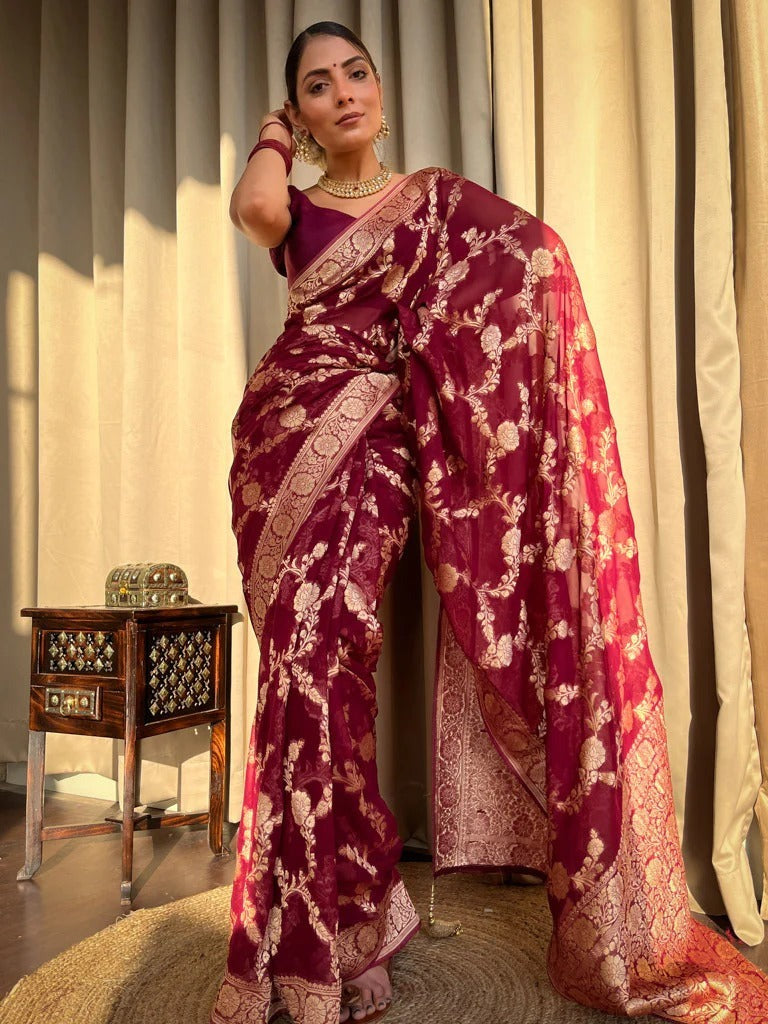 KASTURI TRENDZ Elegant Floral Embroidered Silk Saree Collection