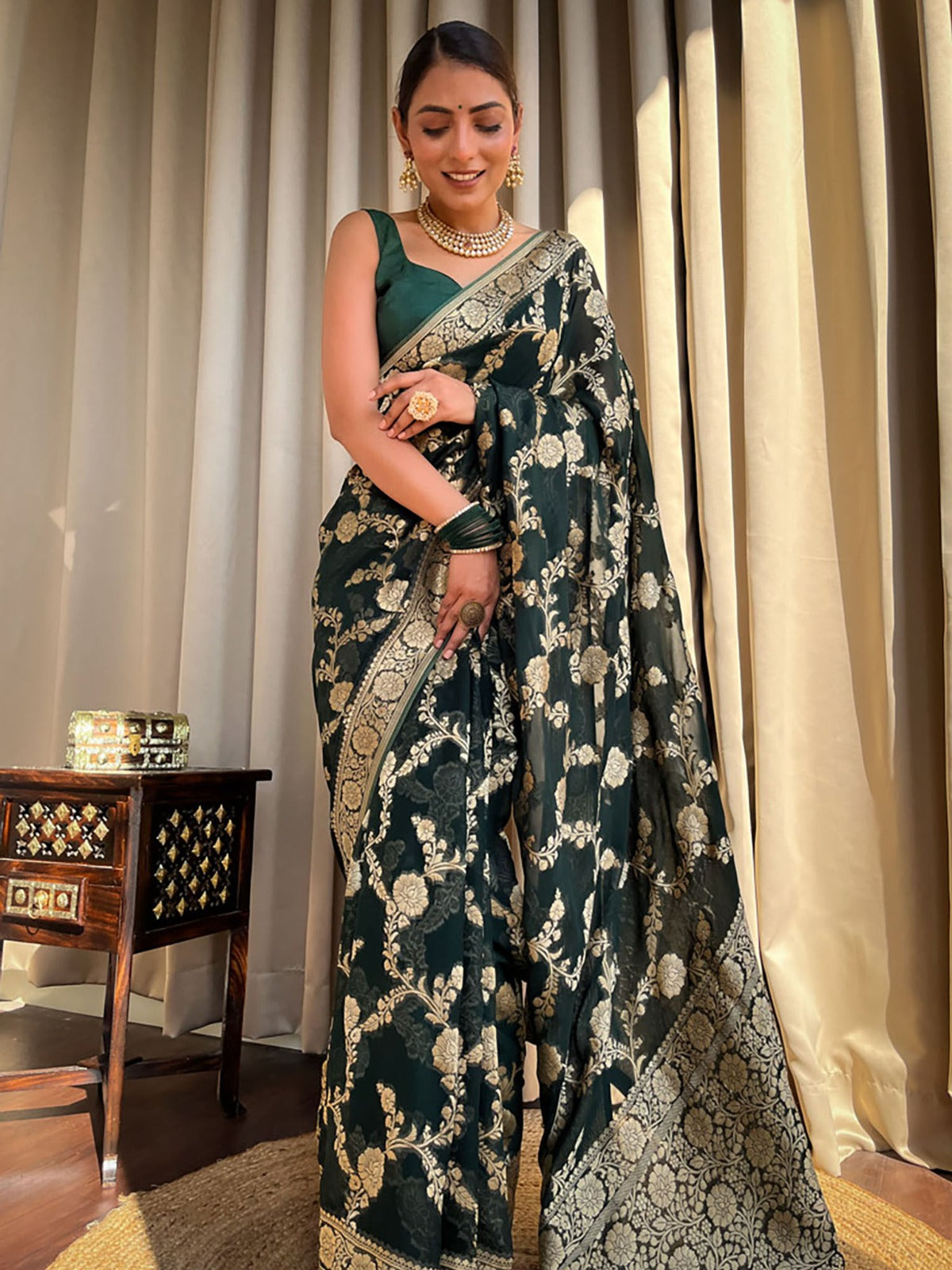 KASTURI TRENDZ Elegant Floral Embroidered Silk Saree Collection