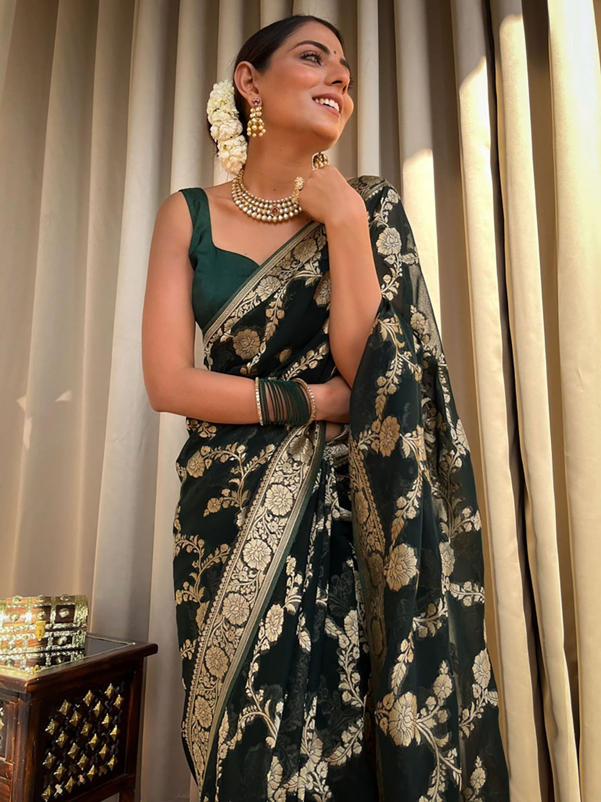 KASTURI TRENDZ Elegant Floral Embroidered Silk Saree Collection