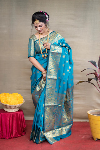 Firozi Banarasi Silk Saree