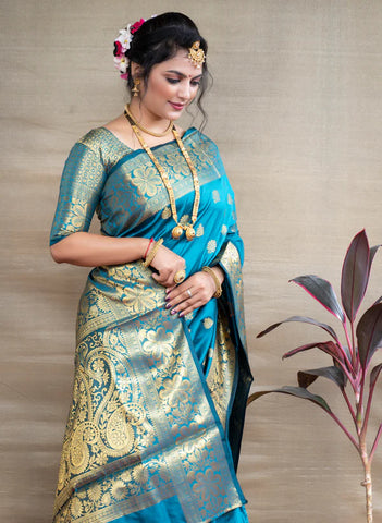 Firozi Banarasi Silk Saree