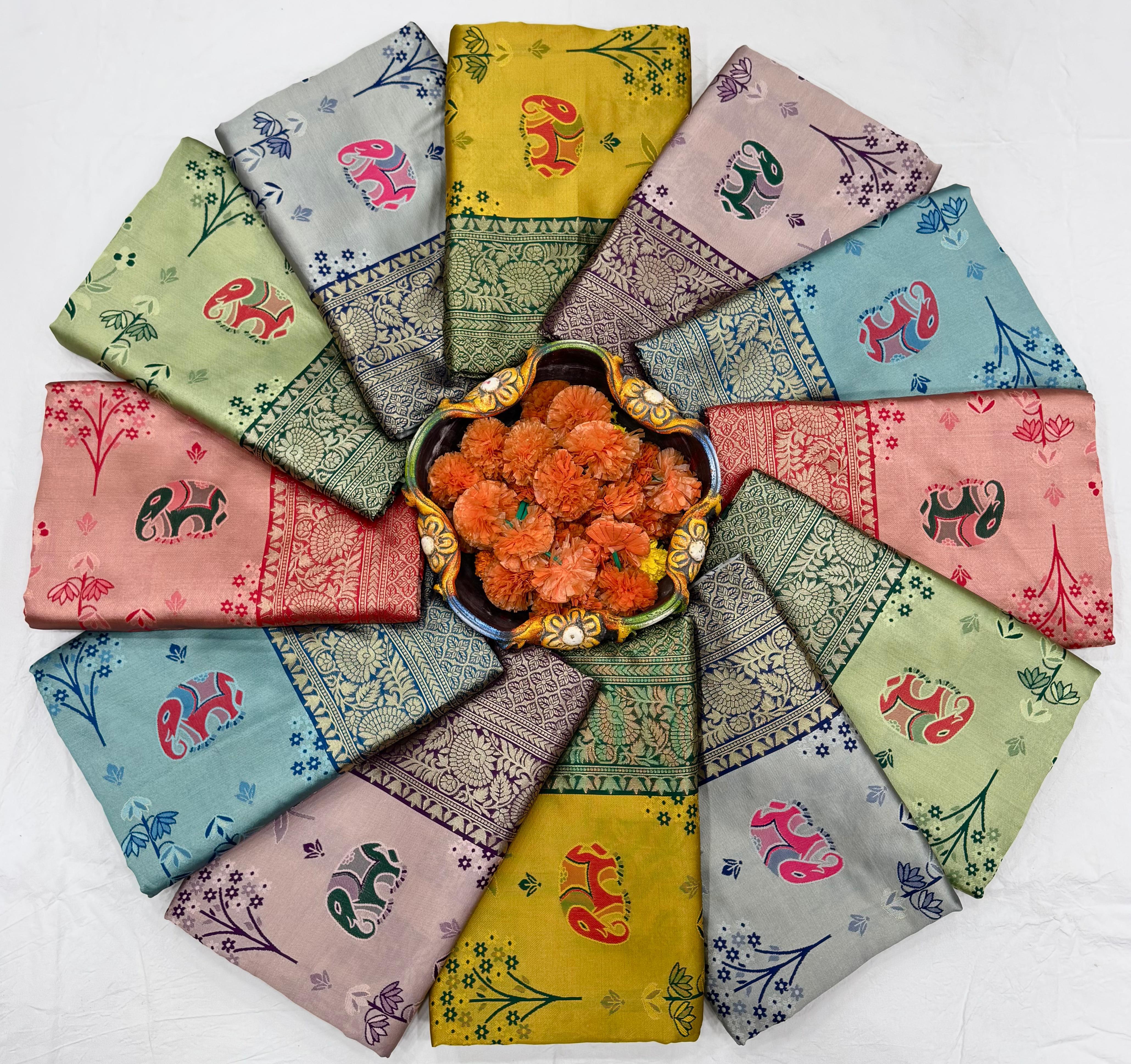 KP CREATION Elephant Print Silk Saree Collection