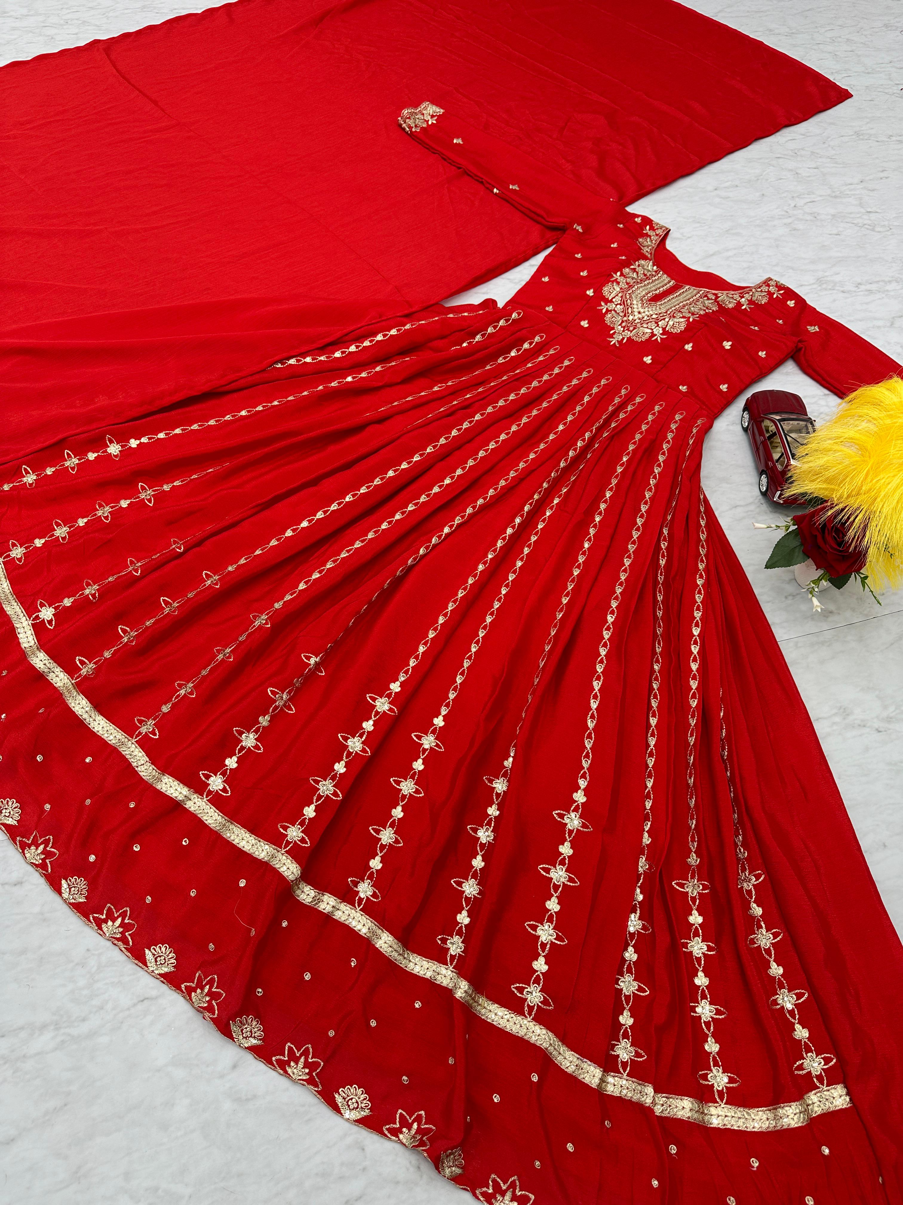 Red Handworked Anarkali - sareeswholesalers