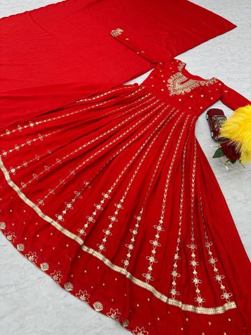 Red Handworked Anarkali - sareeswholesalers