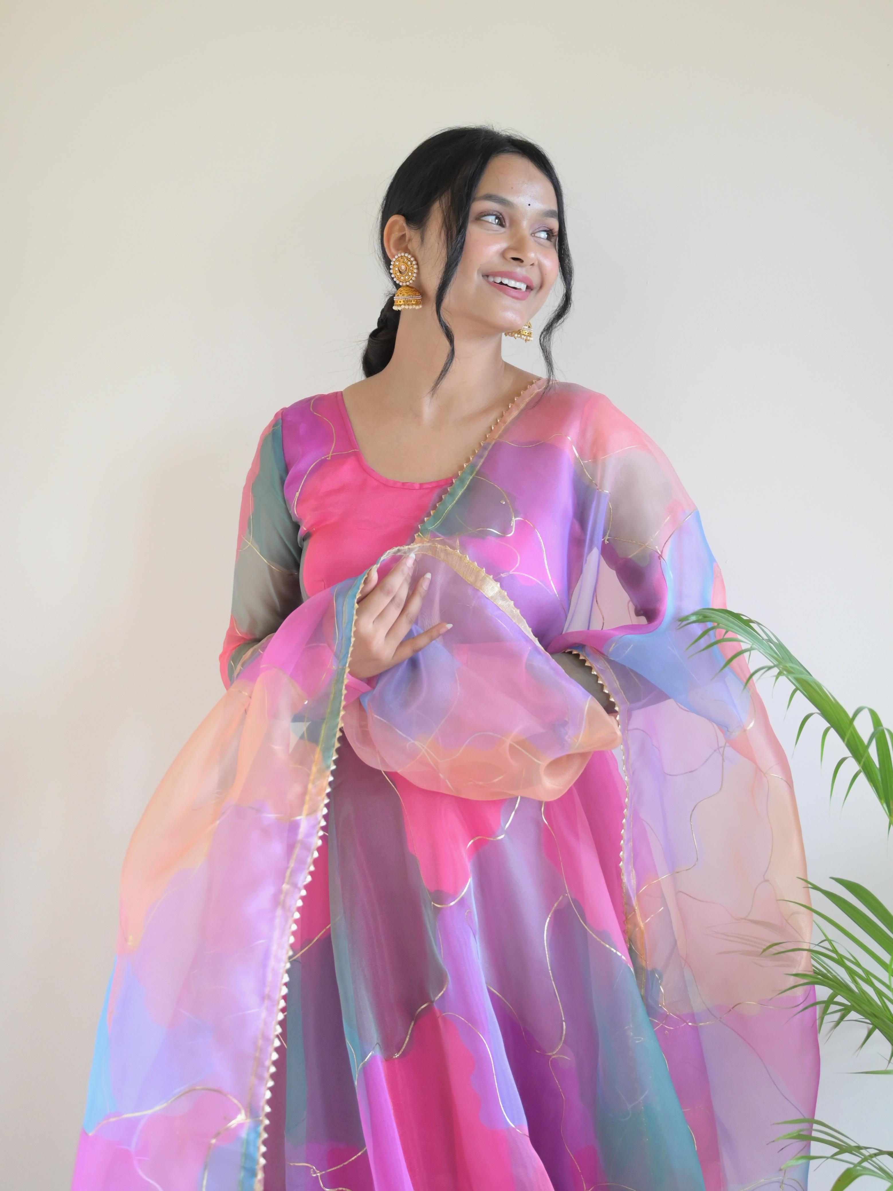 New Party Wear Look Organza Silk Gown With Dupatta - sareeswholesalers