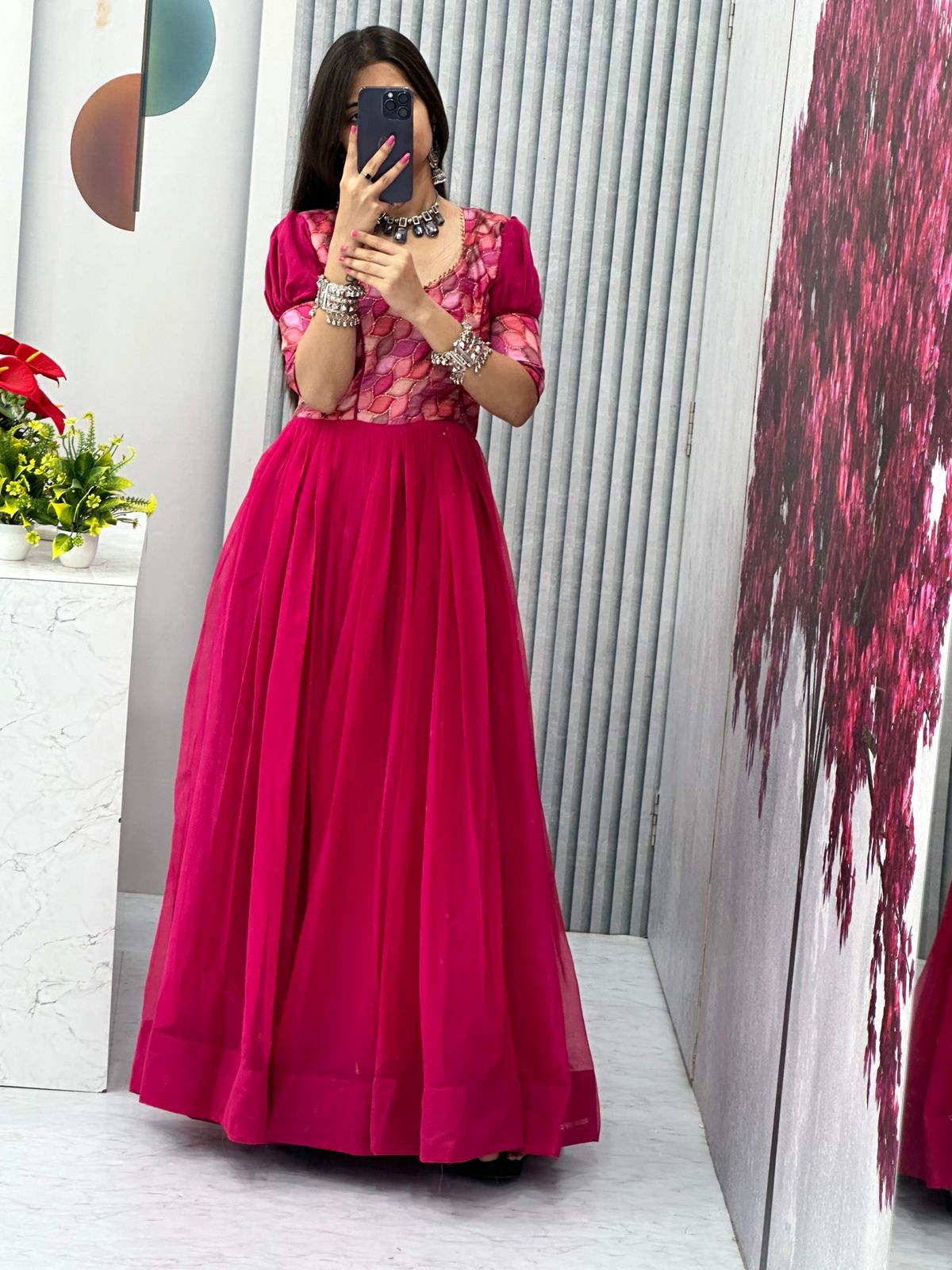 Demanding Pink Color Georgette Heavy Position Print Work Designer Gown - sareeswholesalers