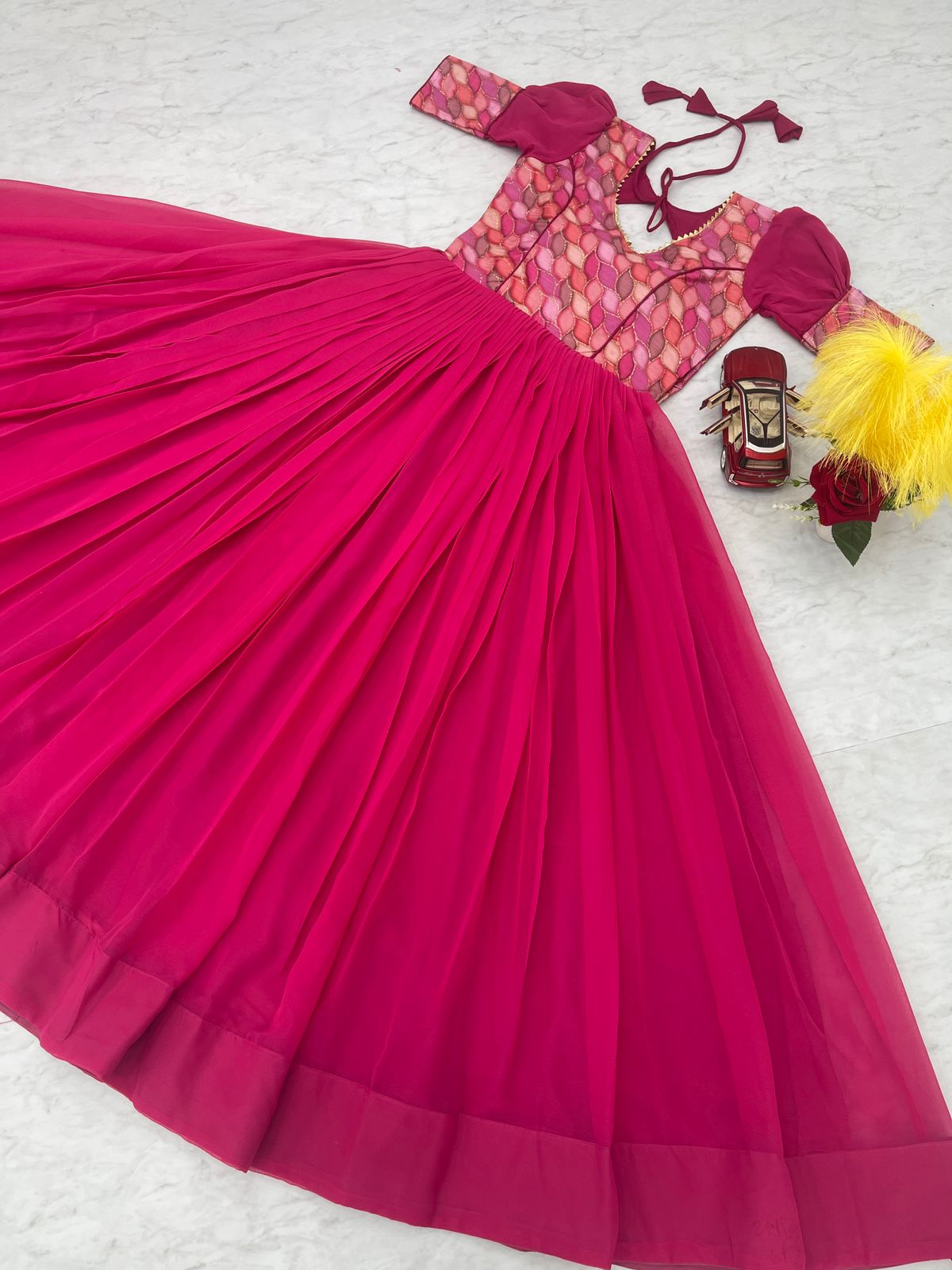 Demanding Pink Color Georgette Heavy Position Print Work Designer Gown - sareeswholesalers