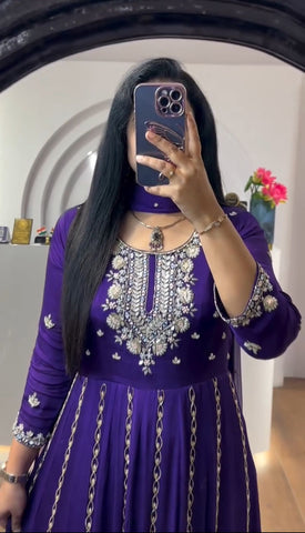 New Festival Wear Purple Handworked Anarkali - sareeswholesalers