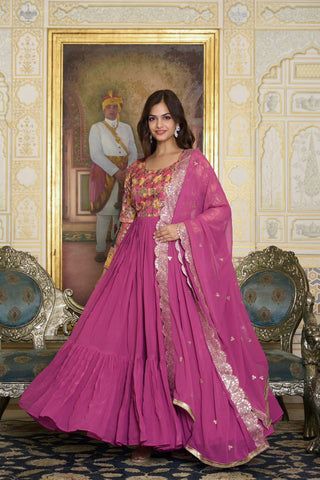 New Geogrette Festival Wear Long Gown With Duptta - sareeswholesalers