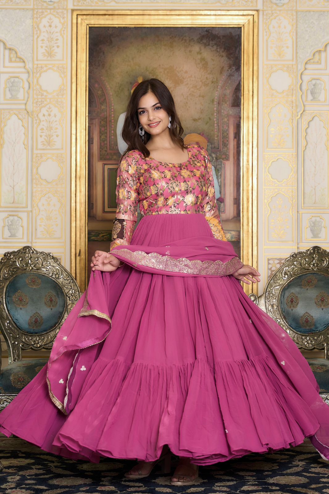 New Geogrette Festival Wear Long Gown With Duptta - sareeswholesalers