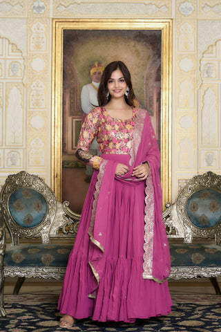 New Geogrette Festival Wear Long Gown With Duptta - sareeswholesalers