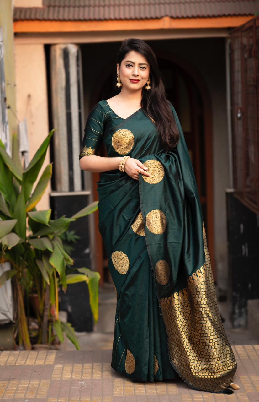 New Soft silk Saree With Zari Woven Butta & Rich Zari Woven Pallu With Cotton Tassles. - sareeswholesalers