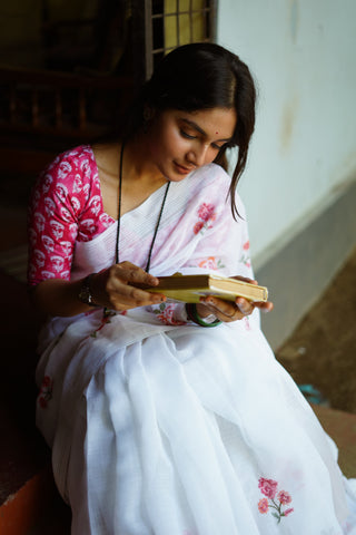 New Super White linen Pattu With Cross Stich Emboridary Buttas Saree - sareeswholesalers