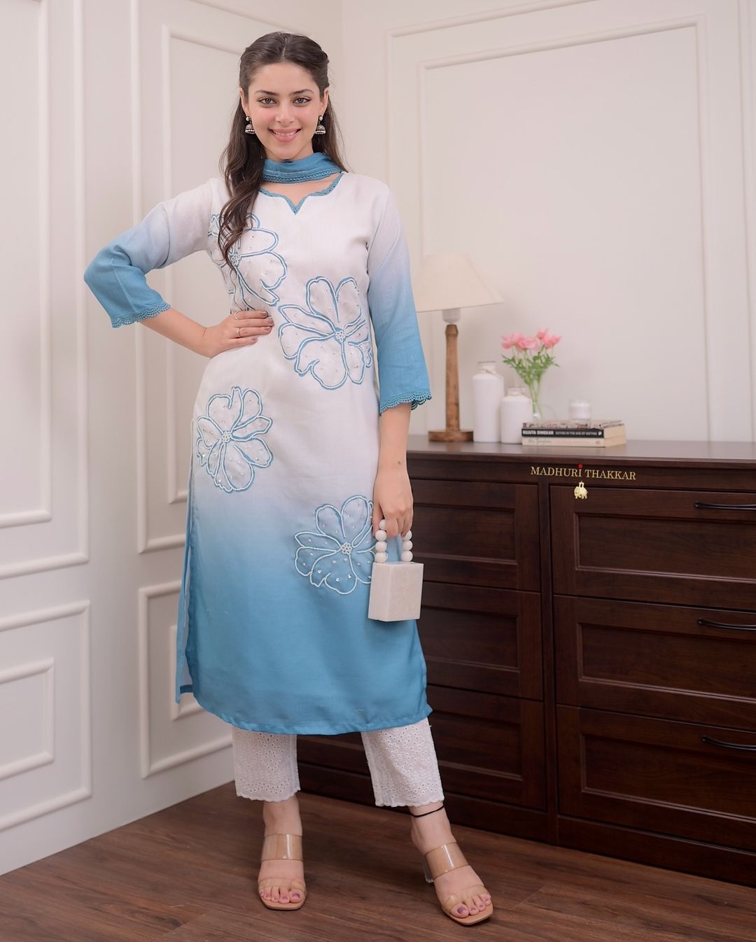 Pure Shifli Linen Cotton Pearl Work Suit - sareeswholesalers