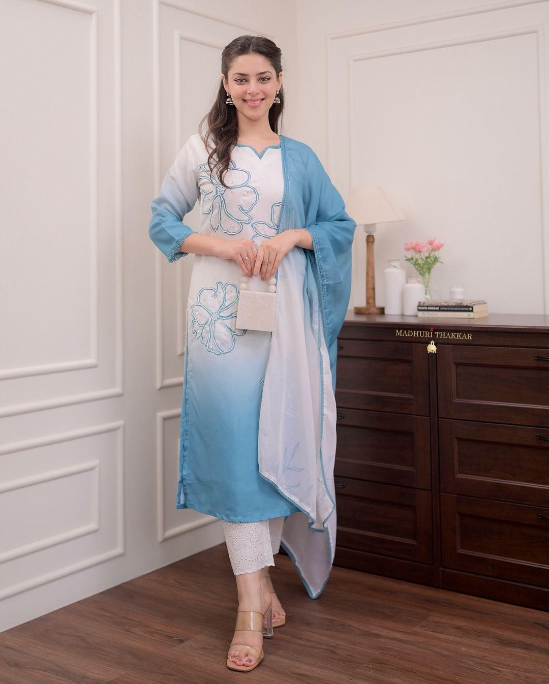 Pure Shifli Linen Cotton Pearl Work Suit - sareeswholesalers