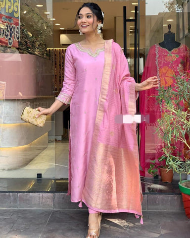 Radiant Elegance: Baby-Pink Silk Embroidered Ceremonial Salwar Suit"