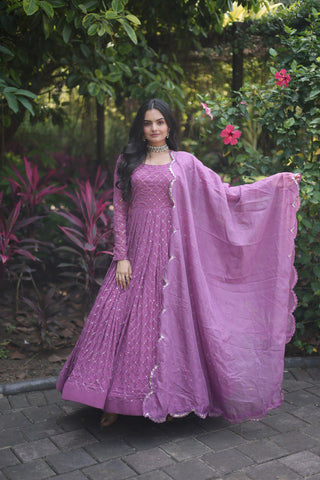 Embroidered Georgette Abaya Style Suit in Light Purple - sareeswholesalers