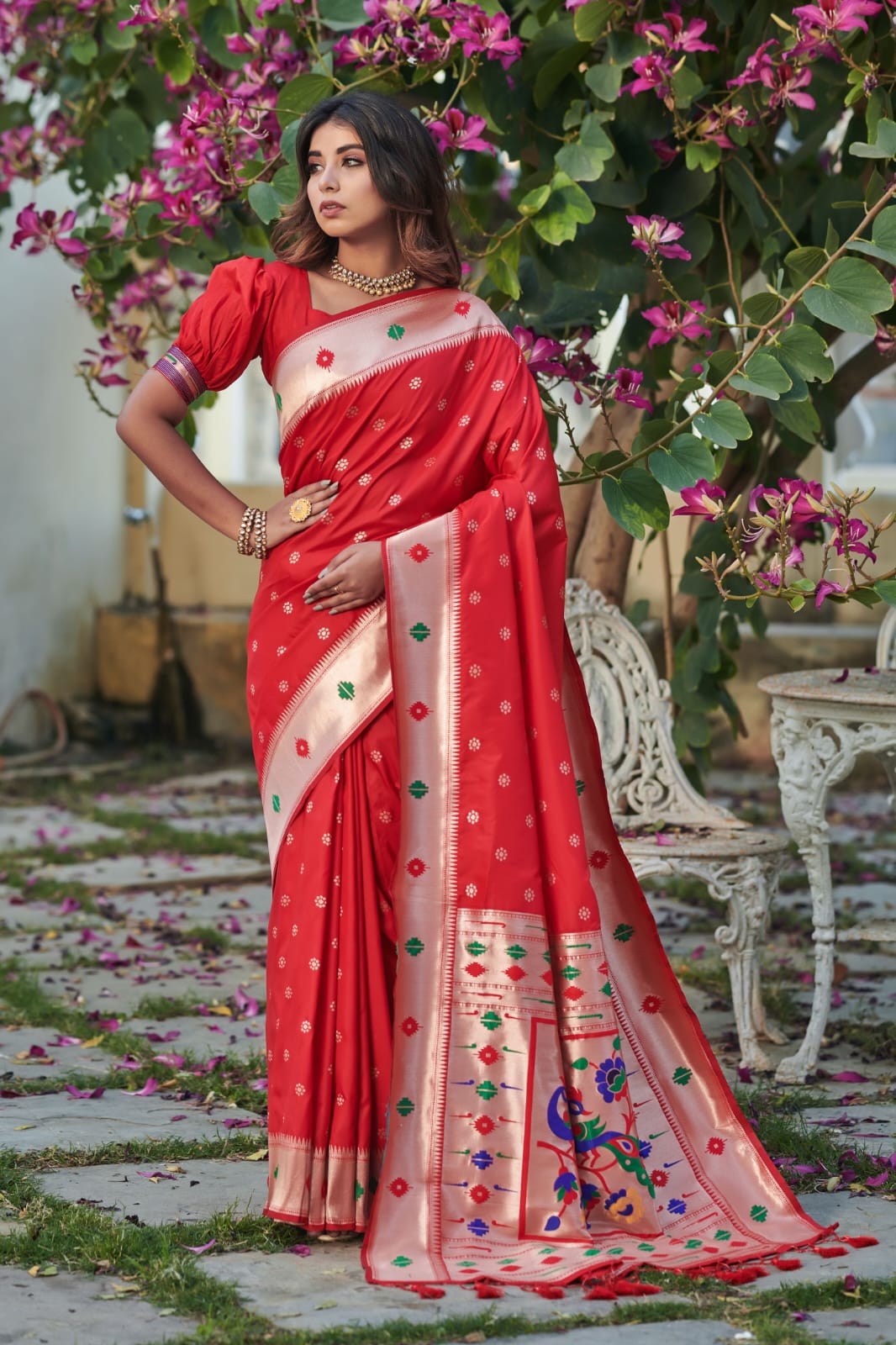 Banarasi soft silk Red Paithani Saree - sareeswholesalers