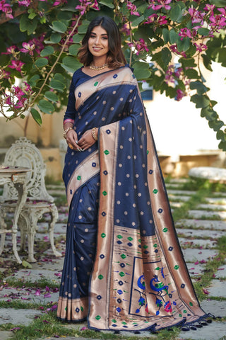 Banarasi soft silk Blue Paithani Saree - sareeswholesalers