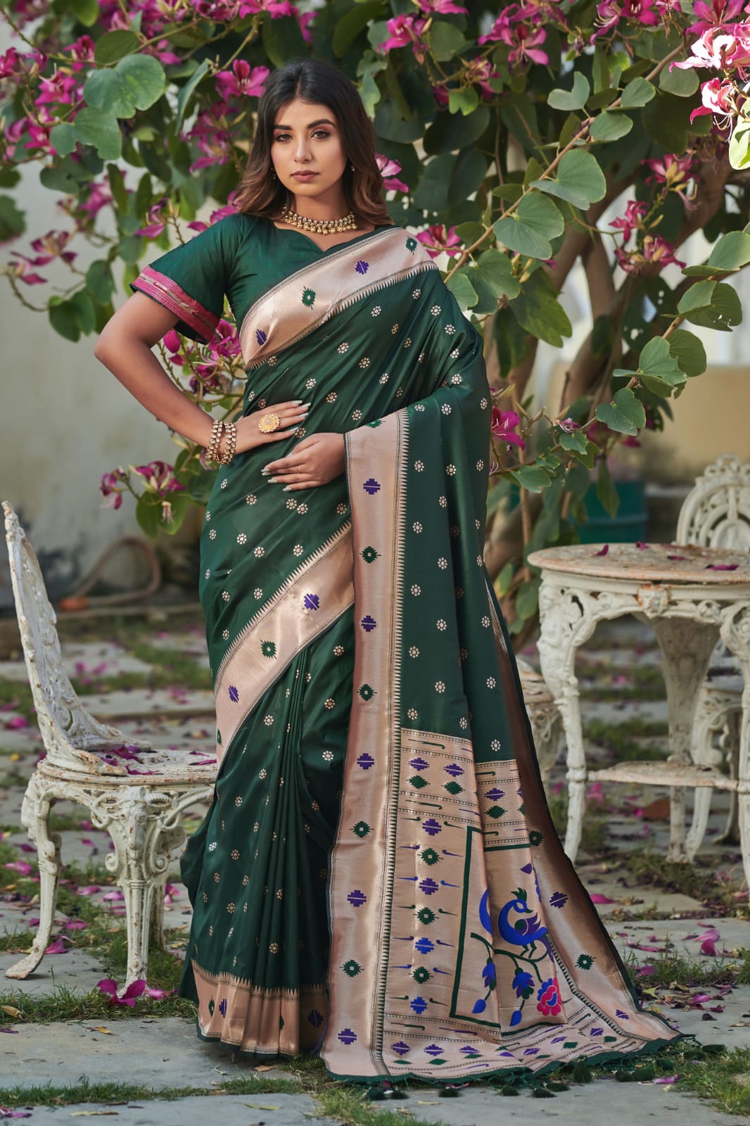 Banarasi soft silk Green Paithani Saree - sareeswholesalers