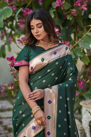 Banarasi soft silk Green Paithani Saree - sareeswholesalers