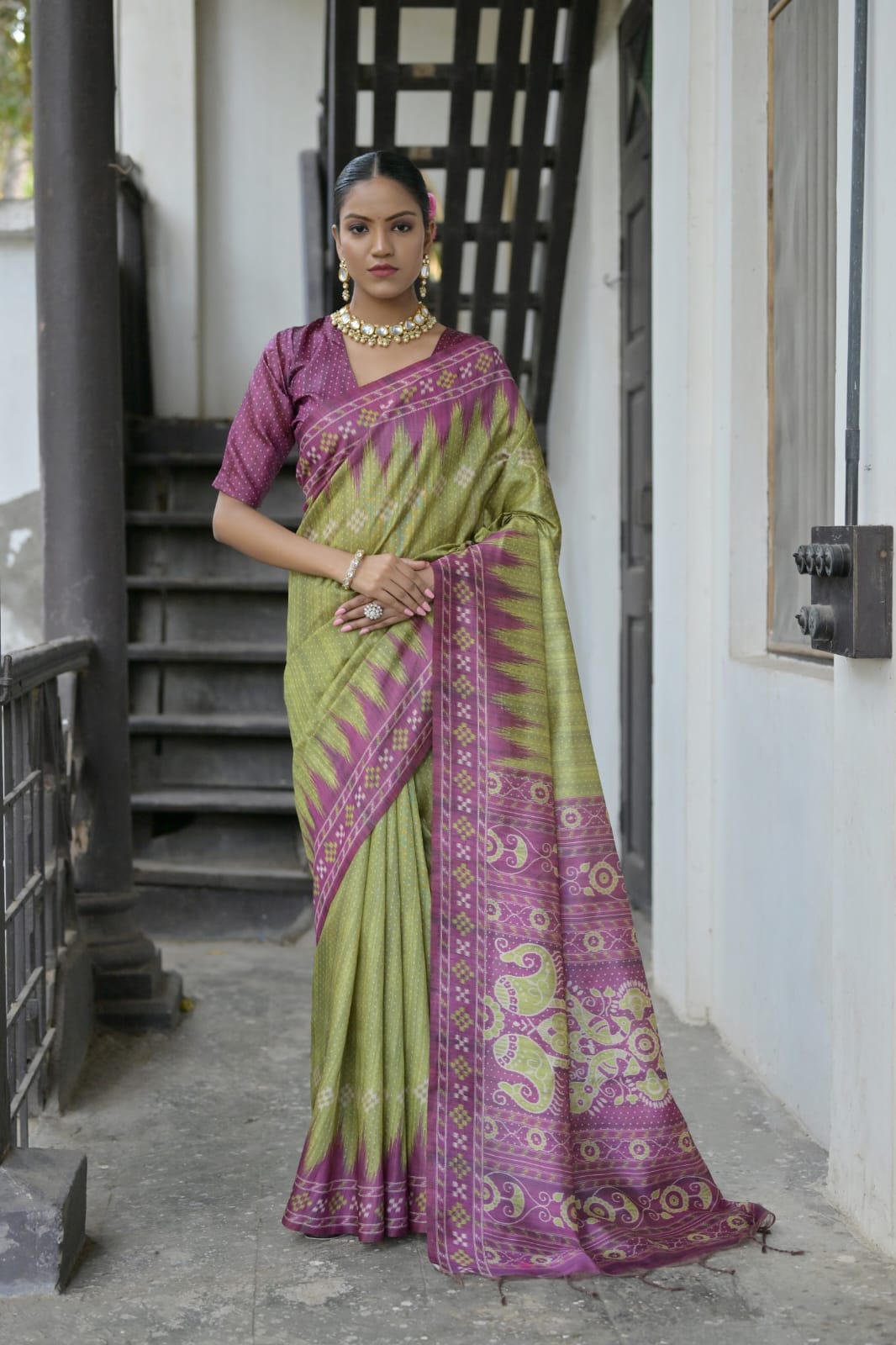 Green Tussar Silk Saree With Blouse Piece - sareeswholesalers