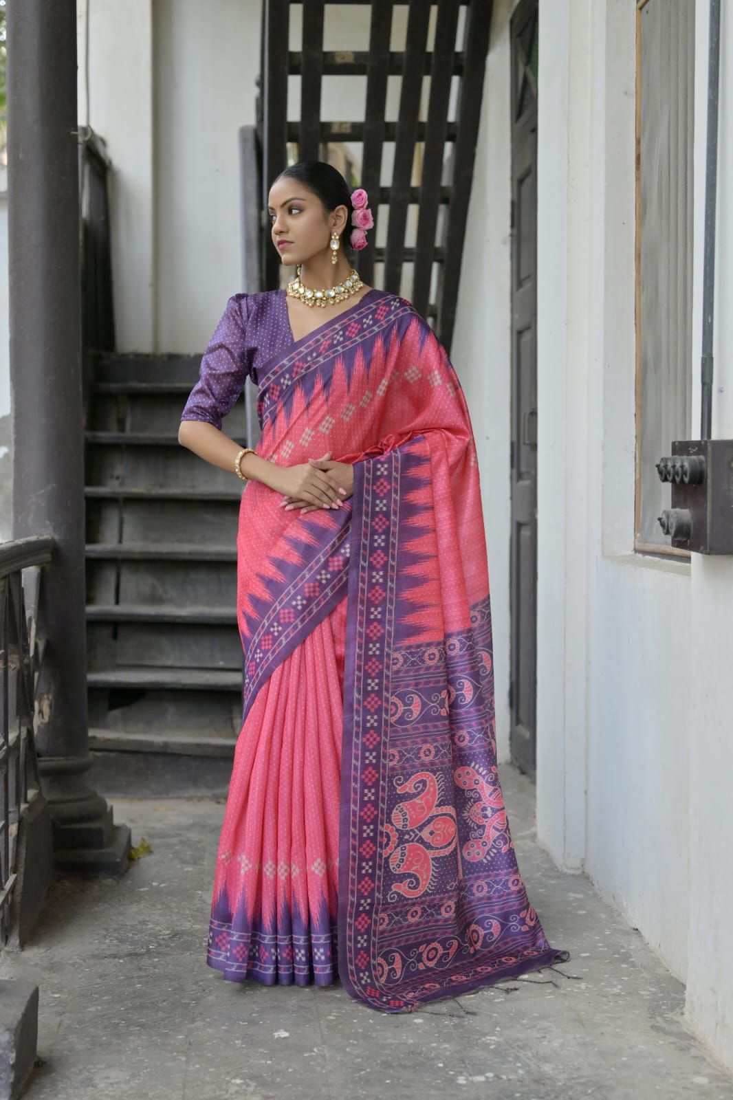 Pink Tussar Silk Saree With Blouse Piece - sareeswholesalers