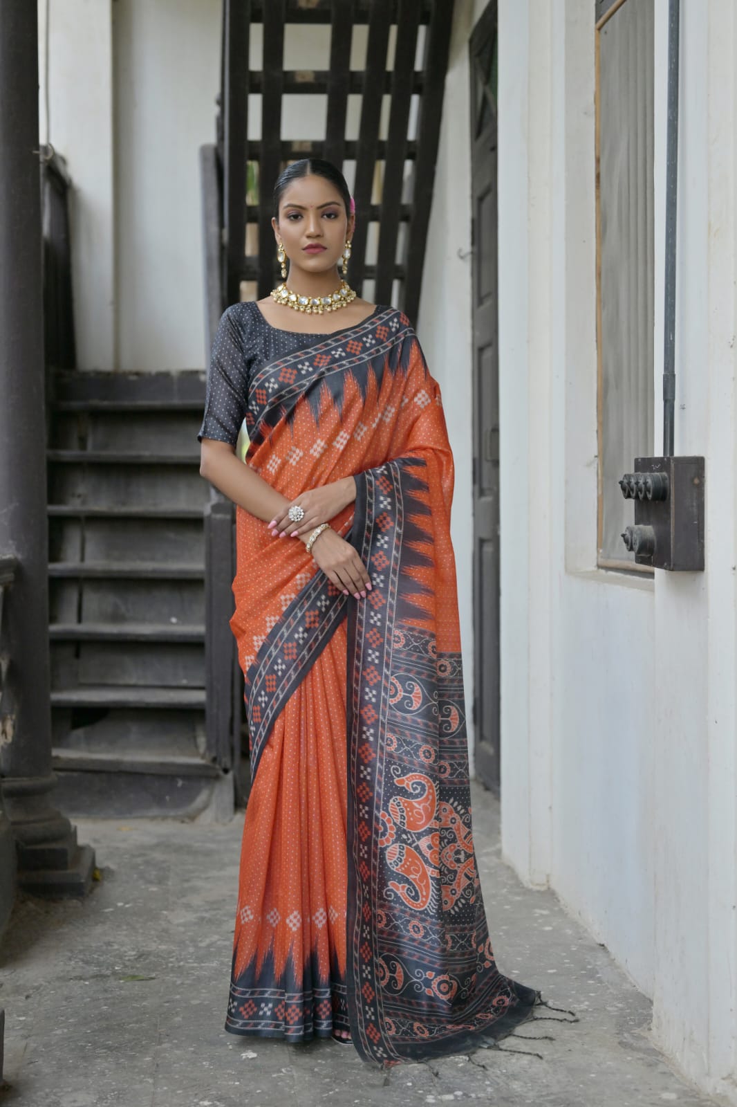 Orange Tussar Silk Saree With Blouse Piece - sareeswholesalers