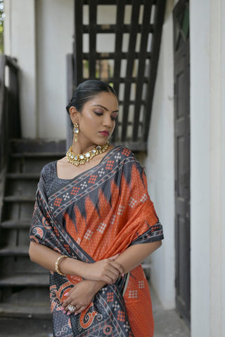 Orange Tussar Silk Saree With Blouse Piece - sareeswholesalers