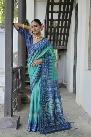 Rama Tussar Silk Saree With Blouse Piece - sareeswholesalers