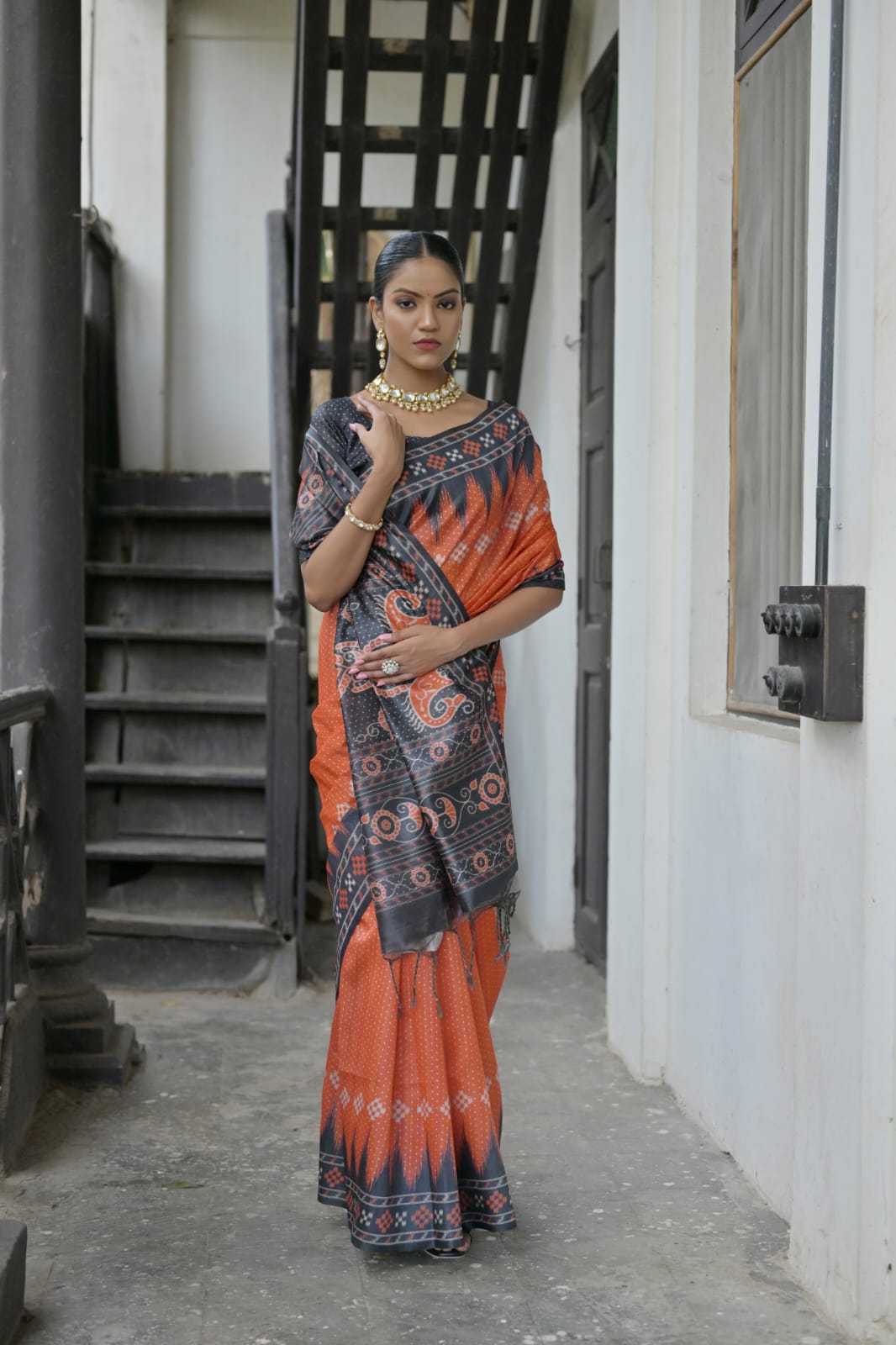 Orange Tussar Silk Saree With Blouse Piece - sareeswholesalers