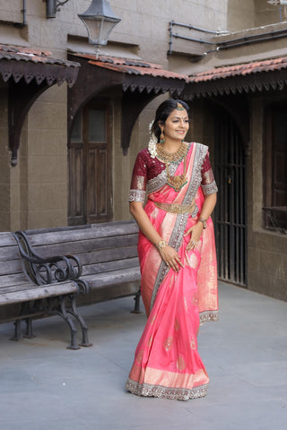 Pink Pure Soft khadi georgette silk - sareeswholesalers