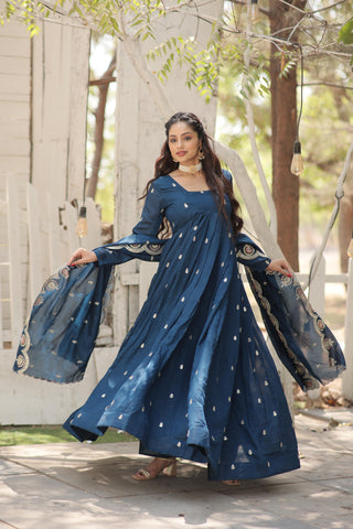 New Blue Colour Sequins Embroidered work Gown - sareeswholesalers