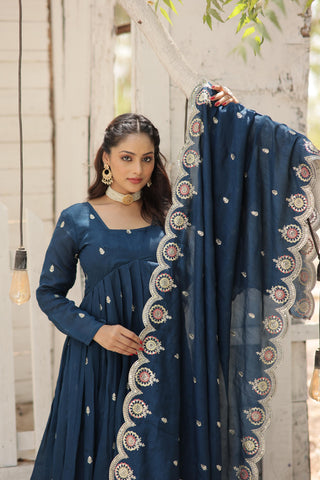 New Blue Colour Sequins Embroidered work Gown - sareeswholesalers