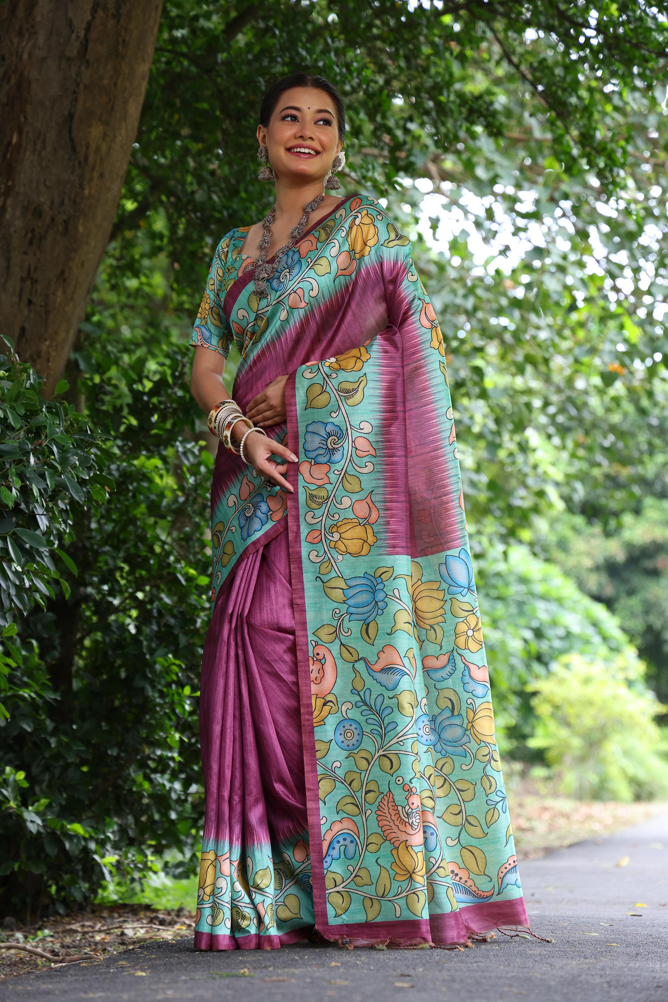 Beautiful Wine Colour Soft Tussar Silk Saree - sareeswholesalers