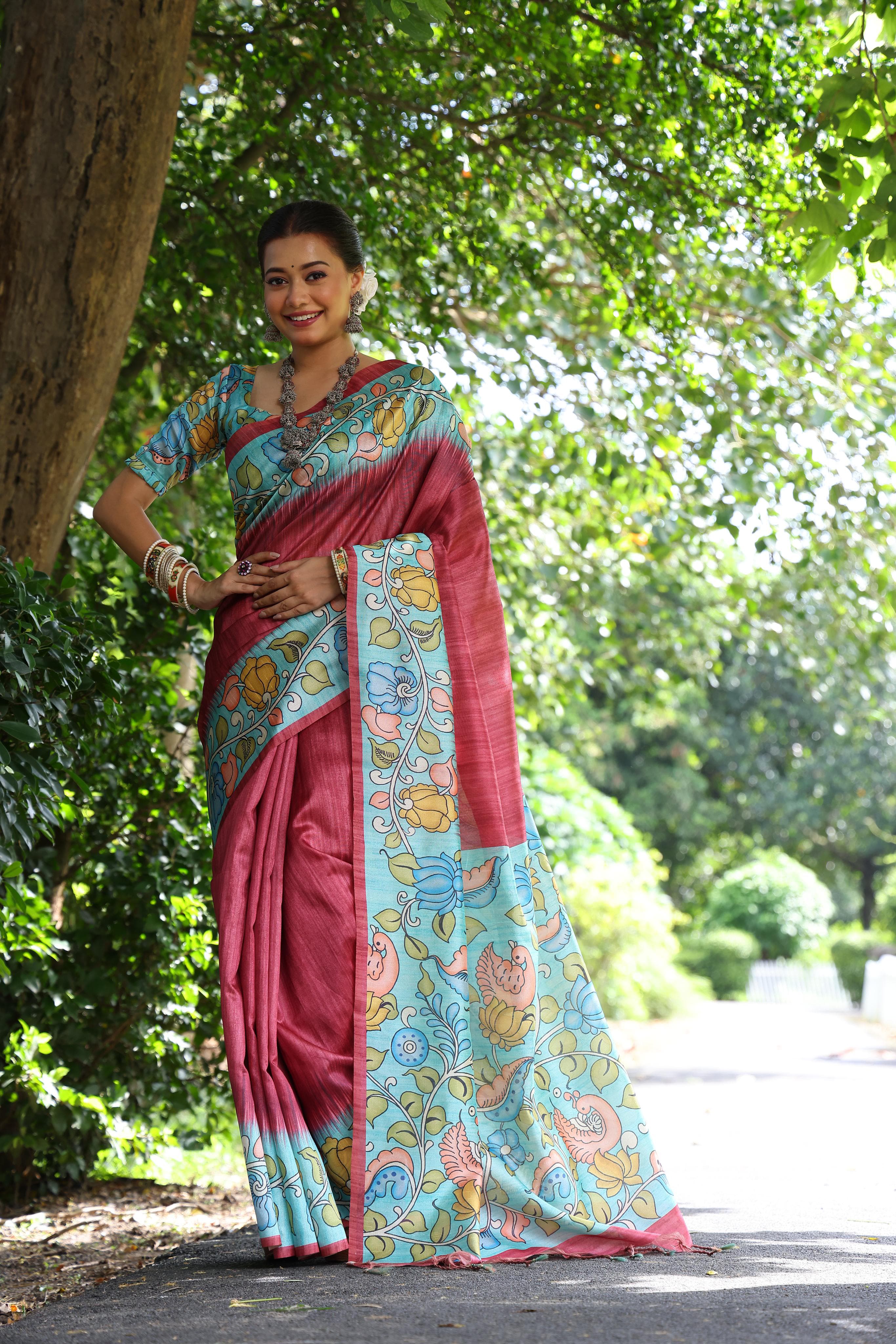 Beautifule Maroon Colour Soft Tussar Silk Saree - sareeswholesalers