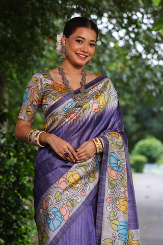 Beautifu Purple Colour Soft Tussar Silk Saree - sareeswholesalers