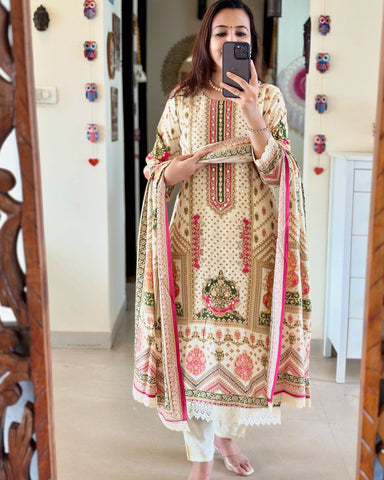 Beautiful Muslin Silk With Siquvance Digital Printed Pakistani Suit - sareeswholesalers