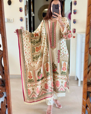 Beautiful Muslin Silk With Siquvance Digital Printed Pakistani Suit - sareeswholesalers