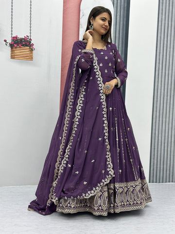 New Fox Georgette Partywear Gown & Dupatta Set - sareeswholesalers