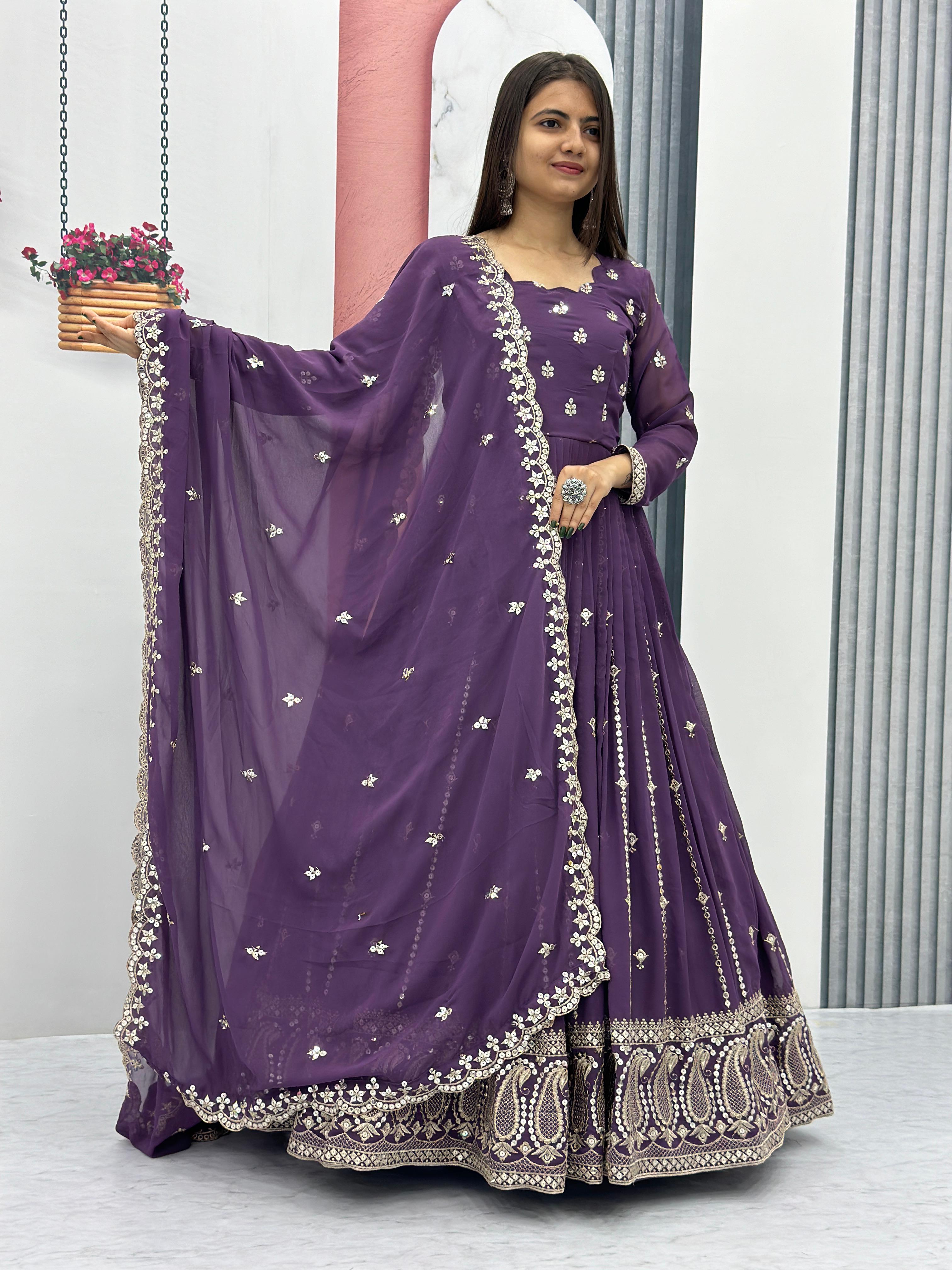 New Fox Georgette Partywear Gown & Dupatta Set - sareeswholesalers