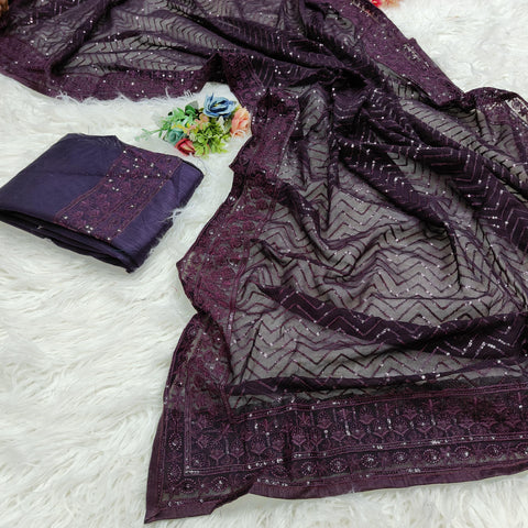 Maroon Soft Georgette Fabric With Sequins Embroidered Work Saree