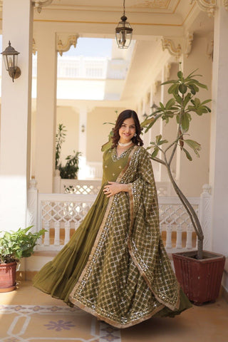 Adorable  Green Embroidered Georgette Mehendi Wear Gown