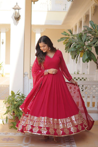 Marvelous Pink Sequins Georgette Function Wear Gown With Dupatta