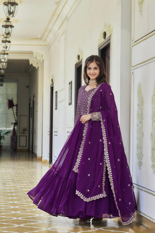 Beautifull Purple Embroidered Georgette Abaya Style Suit