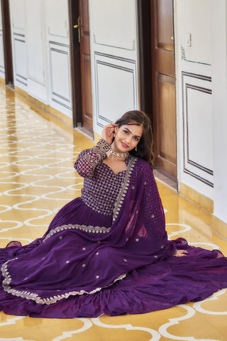 Beautifull Purple Embroidered Georgette Abaya Style Suit